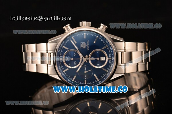 Tag Heuer Carrera Calibre 1887 Chrono Swiss Valjoux 7750 Autoamtic Full Steel with Blue Dial and Stick Markers (ZF) - Click Image to Close